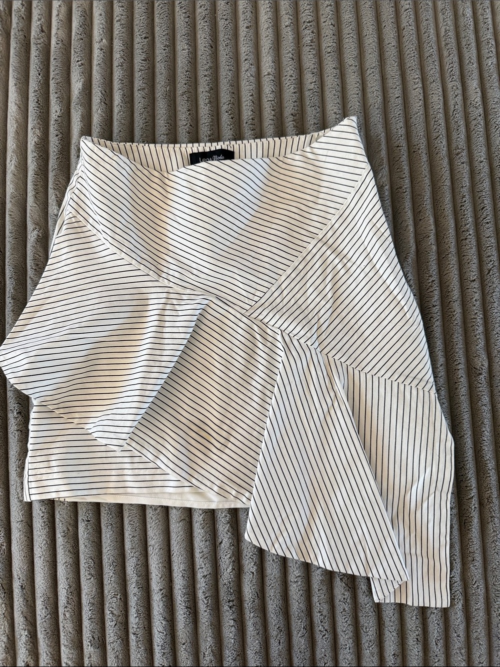 Lea & Viola White with Black Pinstripe Asymmetrical Ruffle Skirt